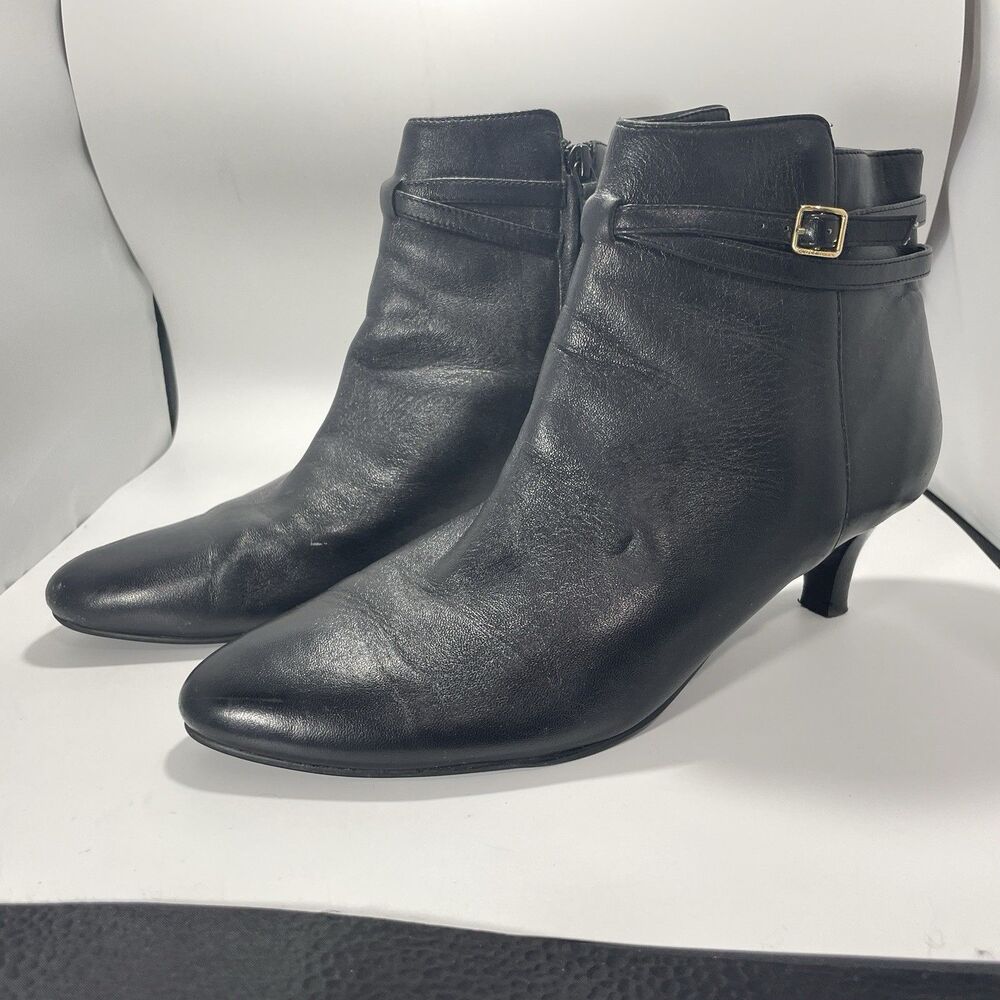 Cole Haan Elinor Side Zip Short Boot Black Leather Sz 9 Heel